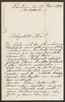 Brief an Ludwig Strecker <senior> und B. Schott's Söhne : 17.05.1908