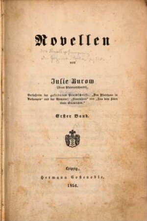 Novellen von Julie Burow [Frau Pfannenschmidt], 1