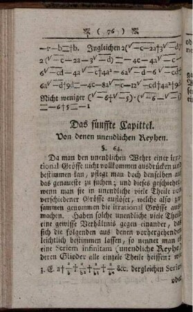 Das fünfte Capittel. Von denen unendlichen Reyhen.
