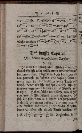 Das fünfte Capittel. Von denen unendlichen Reyhen.
