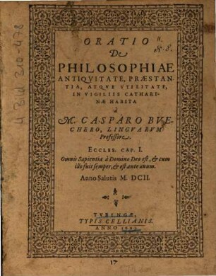 Oratio De Philosophiae Antiqvitate, Praestantia, Atqve Vtilitate
