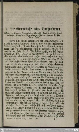 I. Die Grundstoffe alles Vorhandenen