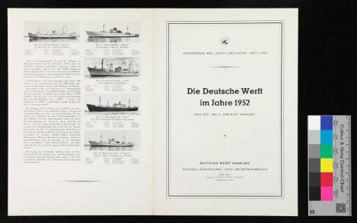 Sonderdruck aus Schiff und Hafen, Heft 1/1953, Die Deutsche Werft im Jahr 1952
