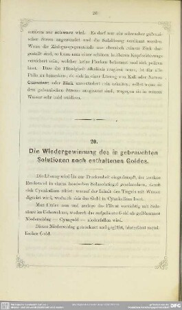 20. Die Wiedergewinnung des in gebrauchten Solutionen noch enthaltenen Goldes