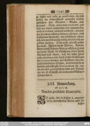 XVI. Anmerckung. ad p. 17. 18. Von der göttlichen Traurigkeit.