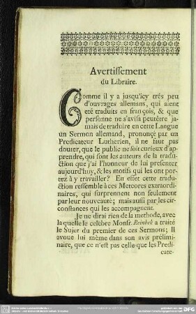 Avertissement du Libraire