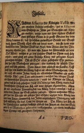 Ambitio Per Estherem In Amano triumphata : Von der Jugendt deß Churfürstl. Gymnasij zu Burgkhausen vorgestellt ; Den [...] vnd [...] September. im Jahr 1666 = Vberwundner Ehrgeitz Deß Aman durch die Königin Esther