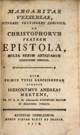 Ad Christophorum fratrem Epistola ... curante Hier. Andr. Mertens