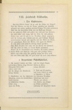 VIII. Friedrich Hölderlin