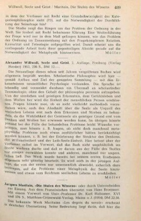 489-490 [Rezension] Maritain, Jacques, Die Stufen des Wissens oder durch Unterscheiden zur Einung