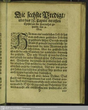 Die sechste Predigt, … gehalten den 9. Maij
