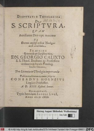 Disputatio Theologica De S. Scriptura