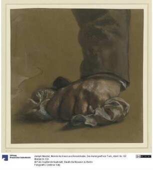Männliche Hand und Ärmelstudie. Die Hand greift ein Tuch