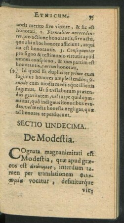 Sectio Undecima. De Modestia.