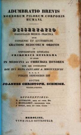 Adumbratio brevis morborum pilorum corporis humani : dissertatio inauguralis medico-practica