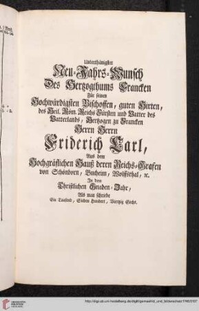 Neu=Jahrs=Wunsch Des Herzogthums Francken