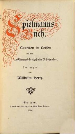 Spielmanns-Buch : Novellen in Versen aus dem 12. und 13. Jahrhundert