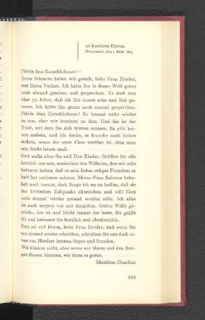 An Karoline Herder Wandsbeck, den 1. Februar 1804