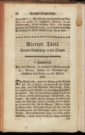 Vierter Theil. Fernere Stufenfolge in den Dingen.