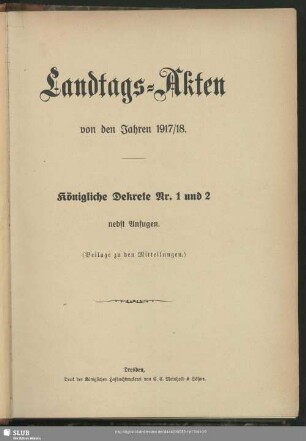 1917/18,1: Landtags-Akten / Königliche Dekrete