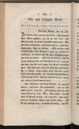 Ein und siebzigster Brief. Belford an Lovelace. - Drey und siebzigster Brief. Lovelace an Belford. (Antwort auf den 71sten Brief.)
