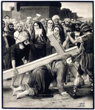 VII. Station: Jesus fällt zum zweiten Mal unter dem Kreuz : Stationen des Kreuzweges Jesu (für die Kirche in Schönbrunn im Steigerwald). VII. Station: Jesus fällt zum zweiten Mal unter dem Kreuz. Gemälde (1928; M. Molitor)