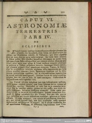 Caput VI. Astronomiae Terrestris Pars IV. De Eclipsibus