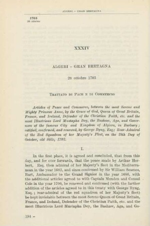 XXXIV Algeri - Gran Bretagna 28 ottobre 1703