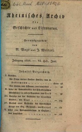 Rheinisches Archiv für Geschichte und Litteratur. 2. 1810, 2 = Heft 6 des Jahrgangs 1810 (Juni)