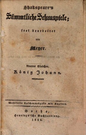 Shakspeare's Sämmtliche Schauspiele, 9. König Johann