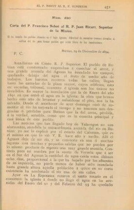 Núm. 130. Carta del P. Francisco Nebot al R. P. Juan Ricart, Superior de la Misión