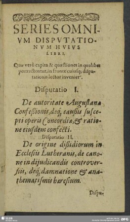 Series Omnium Disputationum Huius Libri