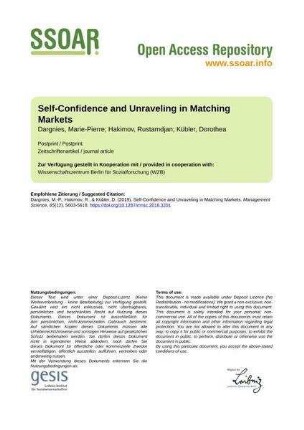 Self-Confidence and Unraveling in Matching Markets