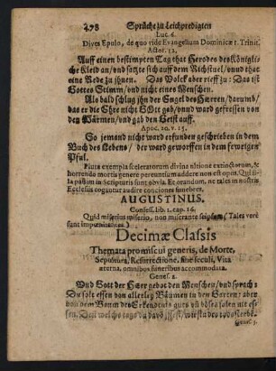 Decimae Classis Themata promiscui generis, de Morte, Sepultura, Resurrectione, sine seculi, Vita aeterna, omnibus funeribus accommodata.
