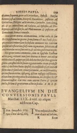 Evangelium In Die Conversionis Pauli: Matthaei XIX. a vers. 27. usque ad finem Cap.