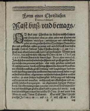 Form eines Christlichen Extraordinari Fast- buß- und bettags