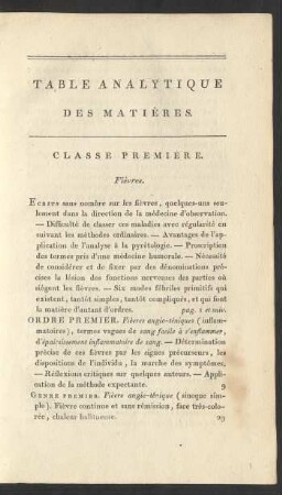 Table analytique des matières