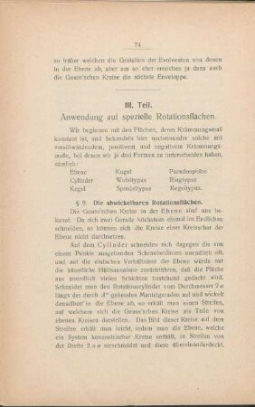 III. Teil. Anwendung auf spezielle Rotationsflächen.