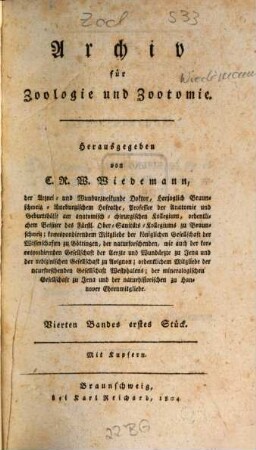 Archiv für Zoologie und Zootomie, 4. 1804/05