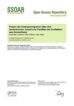 Folgen der Zwangsemigration über drei Generationen: israelische Familien mit Großeltern aus Deutschland