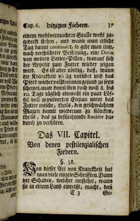 Das VII. Capitel. Von denen pestilenzialischen Fiebern. - Das VIII. Capitel. Von der Schwindsucht.