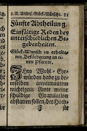 Fünfte Abtheilung. Einfältige Reden bey unterschiedlichen Begebenheiten.