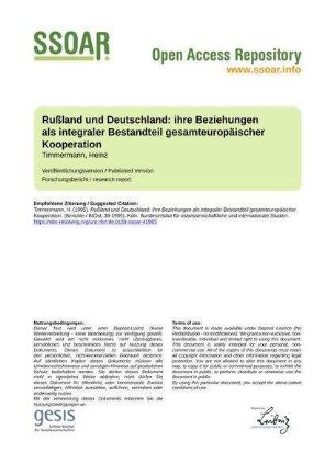 Rußland und Deutschland: ihre Beziehungen als integraler Bestandteil gesamteuropäischer Kooperation