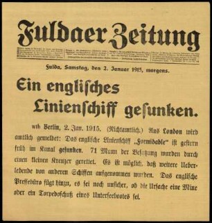 Erste Ausgabe vom Samstag, den 02. Januar 1915.