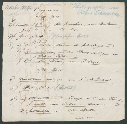 Konzertprogramm für den 04.11.1854
