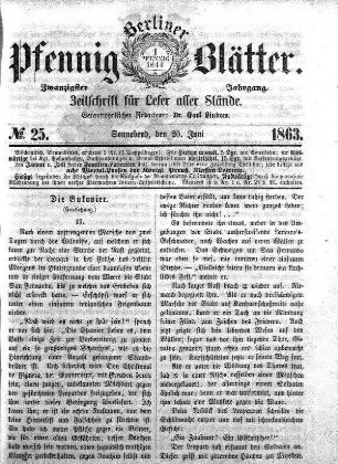 No. 25, Sonnabend, den 20. Juni 1863