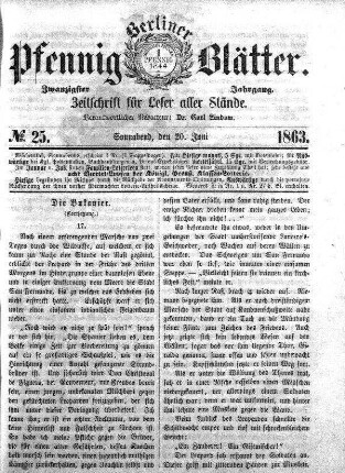 No. 25, Sonnabend, den 20. Juni 1863