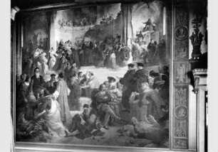 Blick auf das Wandbild "Das Zeitalter der Reformation" von Wilhelm von Kaulbach im Haupttreppenhaus des Neuen Museums