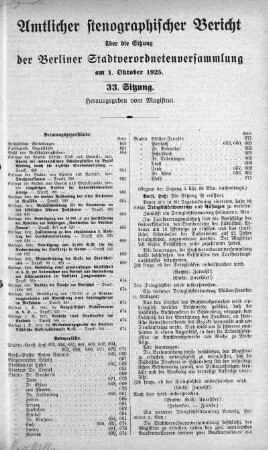 Sitzung 33., 1. Oktober 1925