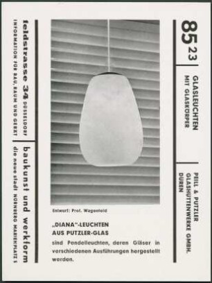 Peill + Putzler Deckenleuchte "Diana Nr. 3301" von Wilhelm Wagenfeld